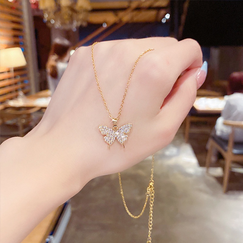 Vòng cổ Thép Titan 18K Mặt Hình Bướm Đính Đá Zircon Thời Trang Cho Nữ