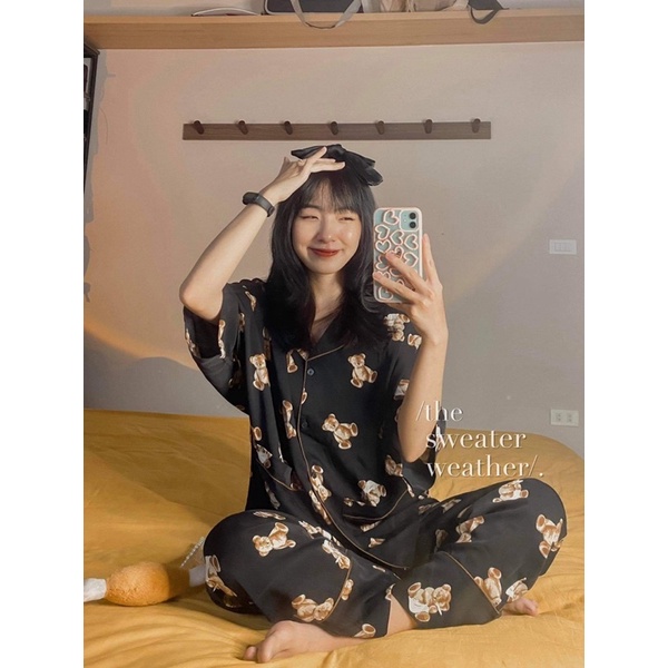 BỘ ĐỒ NGỦ SET PIJAMA QUẦN DÀI form rộng tay lỡ tặng kèm scrunchies, bộ ngủ dài (Ảnh thật) | BigBuy360 - bigbuy360.vn