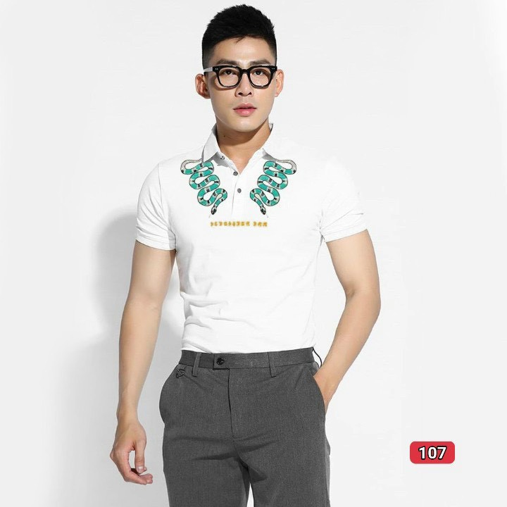 Áo thun nam cao cấp murad_fashion, áo phông nam màu trắng thêu hình rắn đẹp 2021 atn107