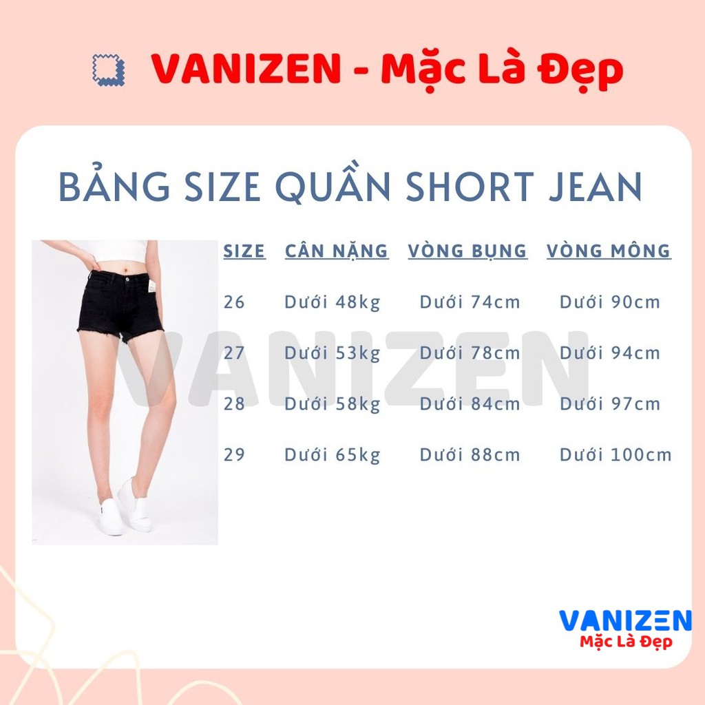 Quần short jean nữ ngắn đẹp lưng cao cạp cao đen trắng trơn gấu tua rua hàng hiệu cao cấp mã 441 VANIZEN