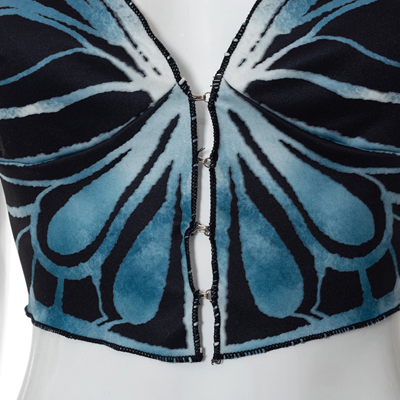 Áo Croptop Sát Nách Cổ Chữ V Khoét Sâu In Họa Tiết Bươm Bướm Phong Cách Harajuku Thời Trang Mùa Hè Quyến Rũ Cho Nữ
