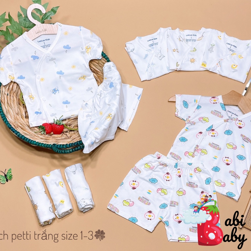Quần áo sơ sinh ngắn tay BABI BABY cho bé trai bé gái mùa hè giá rẻ đồ sơ sinh cho bé LLK cộc cúc chéo
