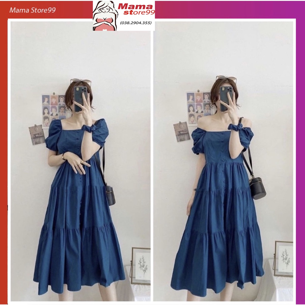 Váy Bầu Mùa Hè Dáng Suông Dài Chất Mát,Tay Bồng Phối Đai Thắt.Đầm Thiết Kế Công Sở Đi Chơi Xinh Xắn V0086 Mama Store99