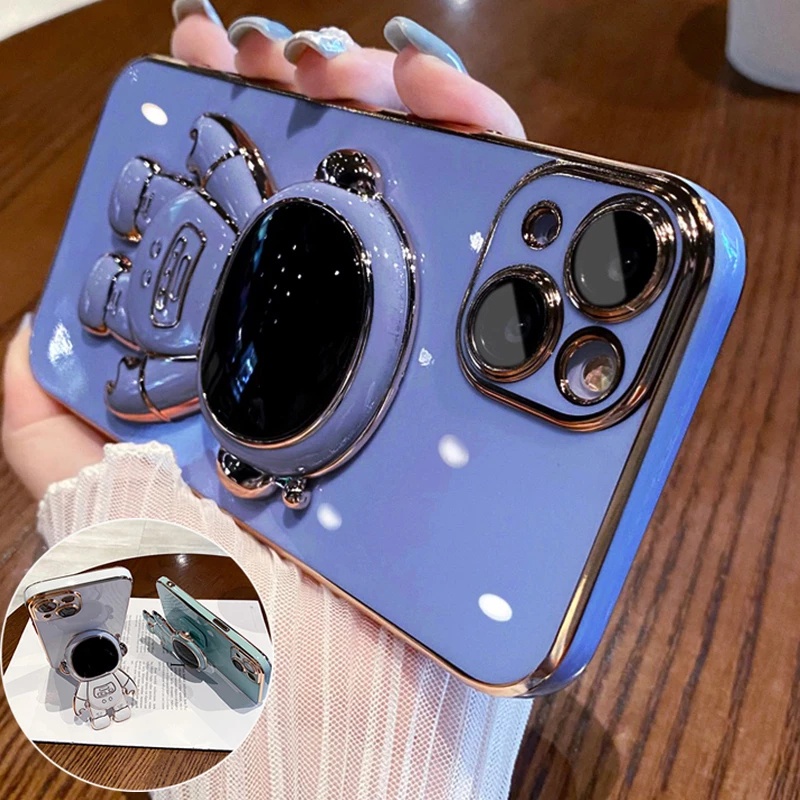 Ốp Điện Thoại TPU Mềm Mạ Điện Hình Phi Hành Gia Có Giá Đỡ Cho iPhone 7 8plus X XR XS Max 11 12 13 Pro Max