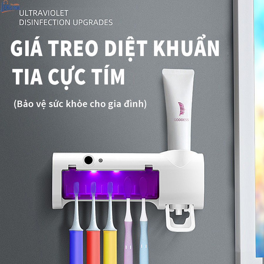 Kệ treo bàn chải Hộp đựng Nhả kem đánh răng Diệt khuẩn UV Hộp đựng đồ phòng tắm dán tường chịu lực