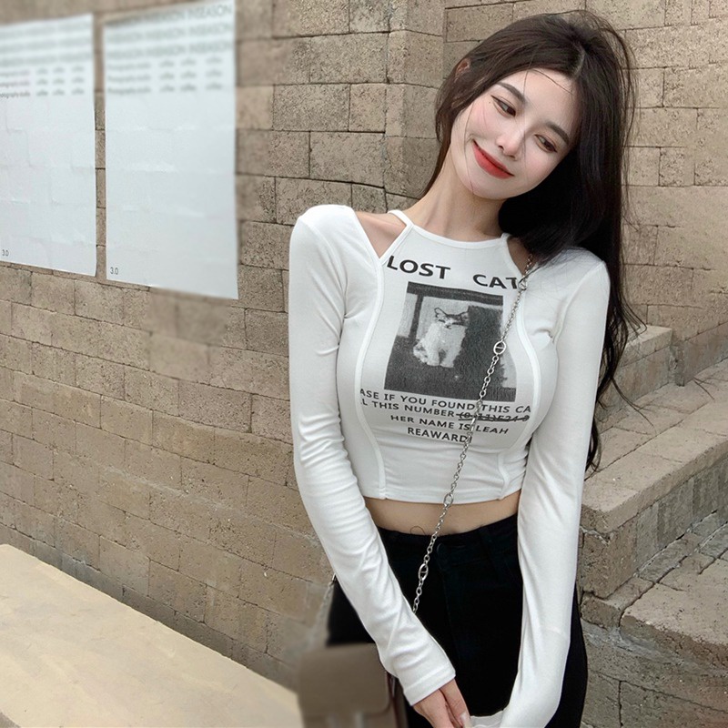 Áo thun lửng tay dài cổ V quyến rũ cho nữ