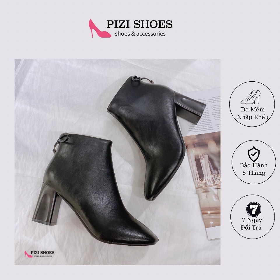 Boot nơ xinh khóa sườn da thật cao 7cm Pizishoes Vip09