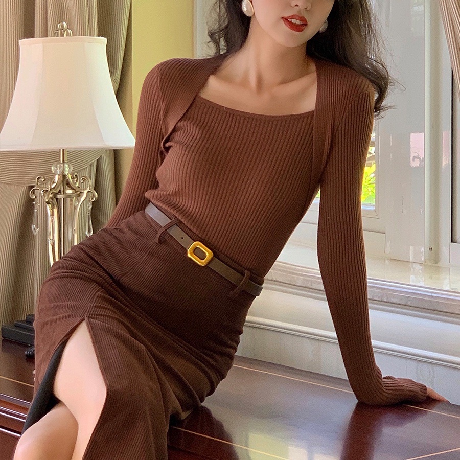 SUXI Áo Sweater Dệt Kim Cổ Vuông Màu Sắc Cổ Điển Thời Trang Mùa Thu Cho Nữ