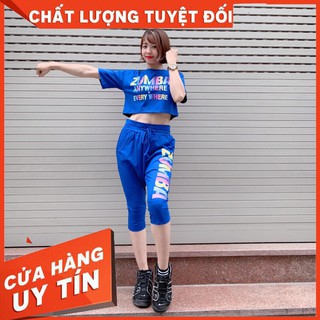 Bộ đồ tập Zumba quần lửng và áo Croptop Zumba dành cho nữ vải thun co giãn 4 chiều, thấm hút mồ hôi tốt, không nhăn xù