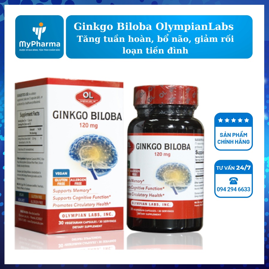 Ginkgo Biloba Olympian Labs – Tăng tuần hoàn, bổ não, giảm rối loạn tiền đình