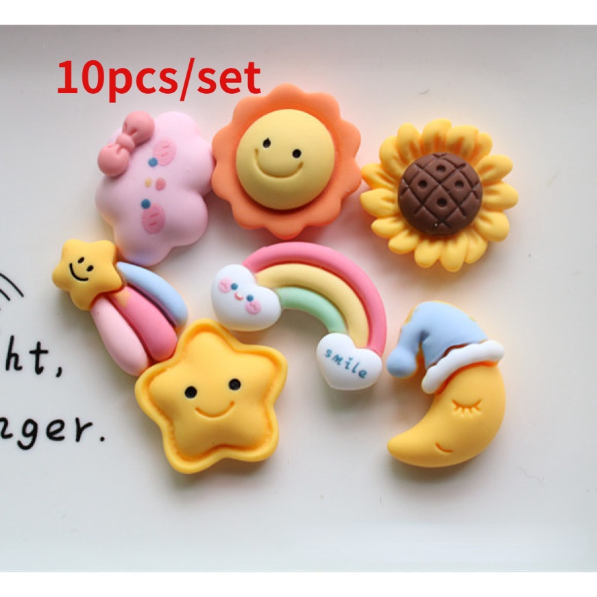 Set 10 Phụ Kiện Trang Trí Điện Thoại/Kẹp Tóc/Kẹp Tóc Hình Đám Mây/Ngôi Sao/Cầu Vồng Xinh Xắn