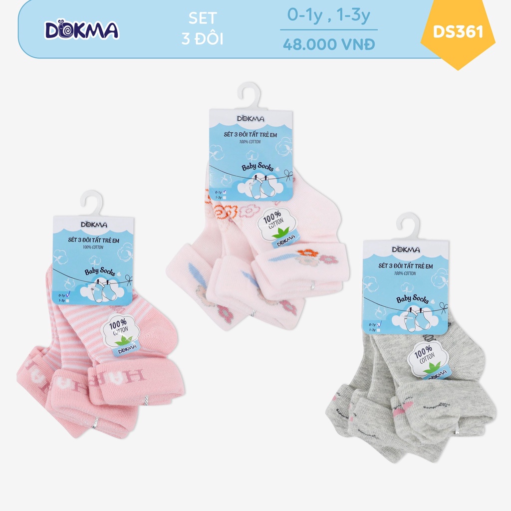 Set 3 tất cổ gập cho bé Dokma DS361