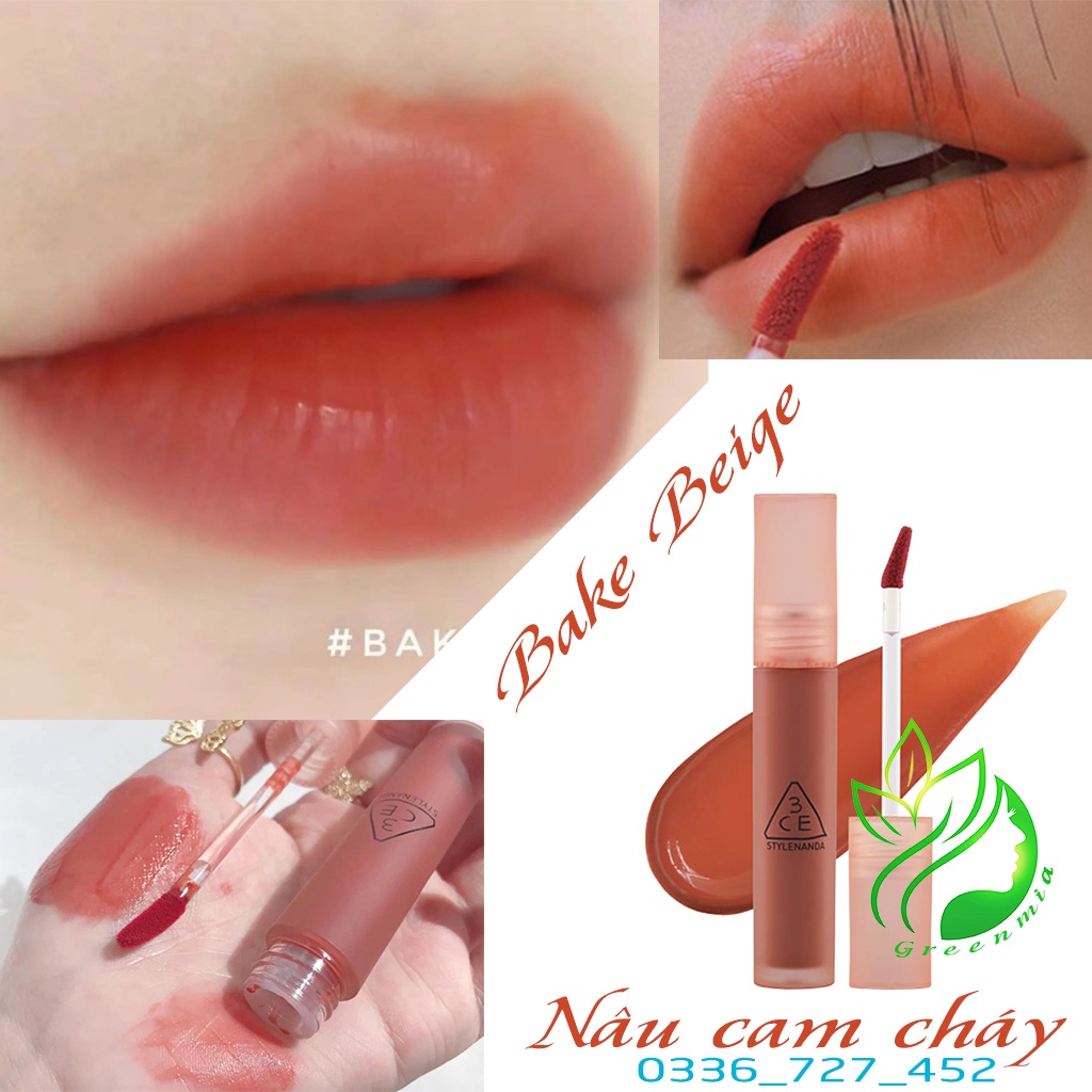 Son Kem Lì 3CE Bake Beige - Nâu Cam Cháy Cổ Điển 4.6g Blur Water Tint Son Siêu Lì