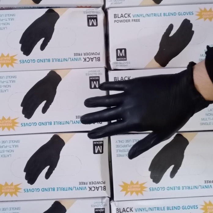 Găng tay đen không bột, găng tay y tế đen siêu dai, không bột (chuyên dụng trong phun xăm, spa,...)-1 Thùng 10 Hộp