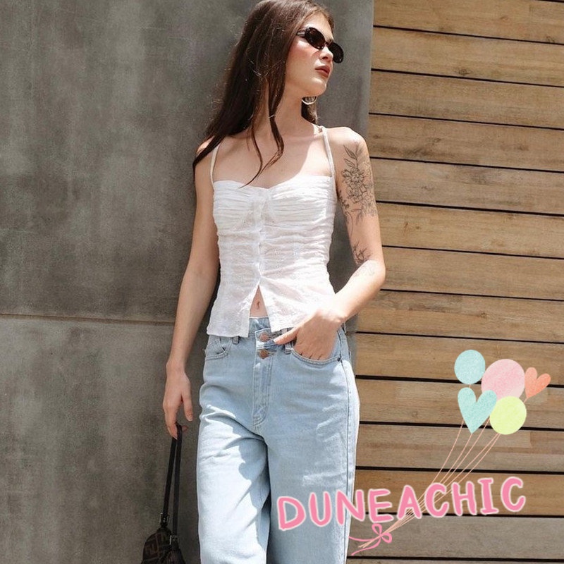 DUNEA Áo Tank Top Màu Trơn Thiết Kế Hở Lưng Quyến Rũ