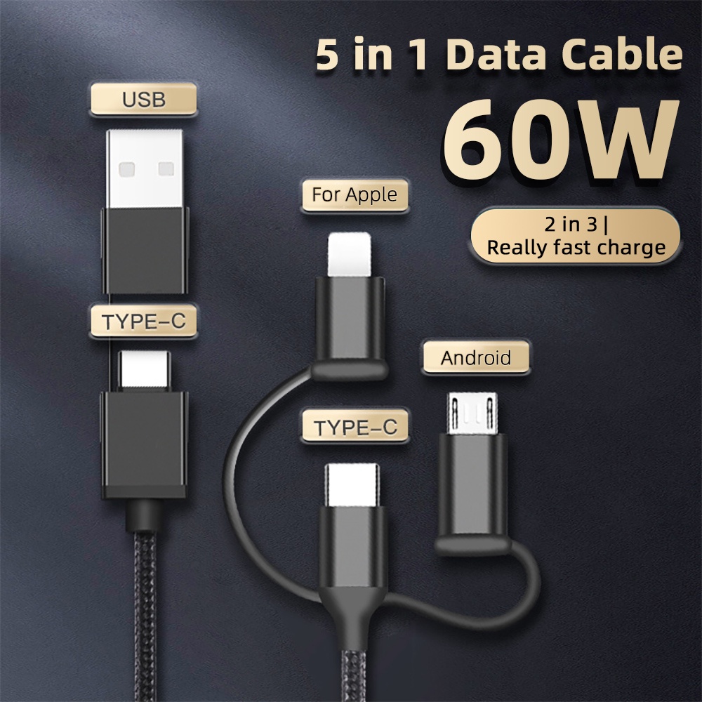 ACCEZZ Dây Cáp Sạc Nhanh 6A 5 Trong 1 PD 60W Cổng Micro USB A Cho Huawei Xiaomi
