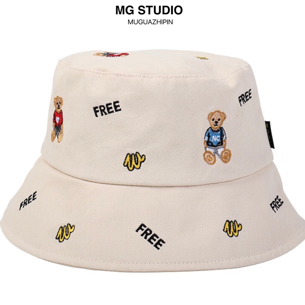 Nón xô MG STUDIO thêu hình chú gấu đáng yêu 7 màu tự chọn