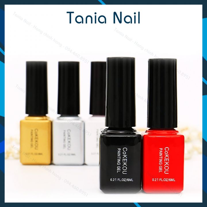 Gel Cọ Nét Đen Đỏ Nhũ Vàng Nhũ Bạc Trắng Chai 12ml COKEKOU