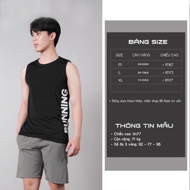 Áo ba lỗ tanktop Running chất vải thun lạnh cổ tròn form rộng sát nách tập gym co giãn mùa hè