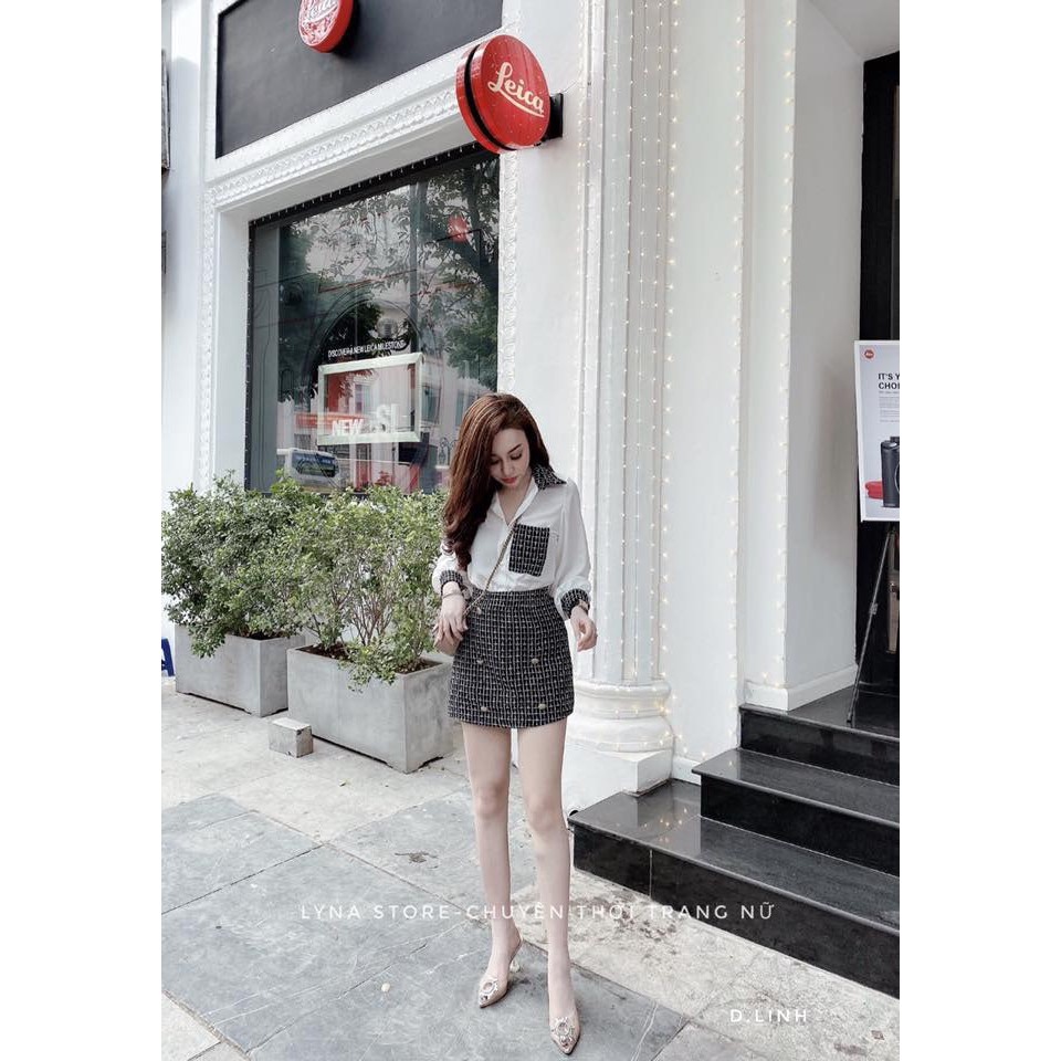 SET BỘ SƠ MI MIX CHÂN VÁY KẺ sang chảnh