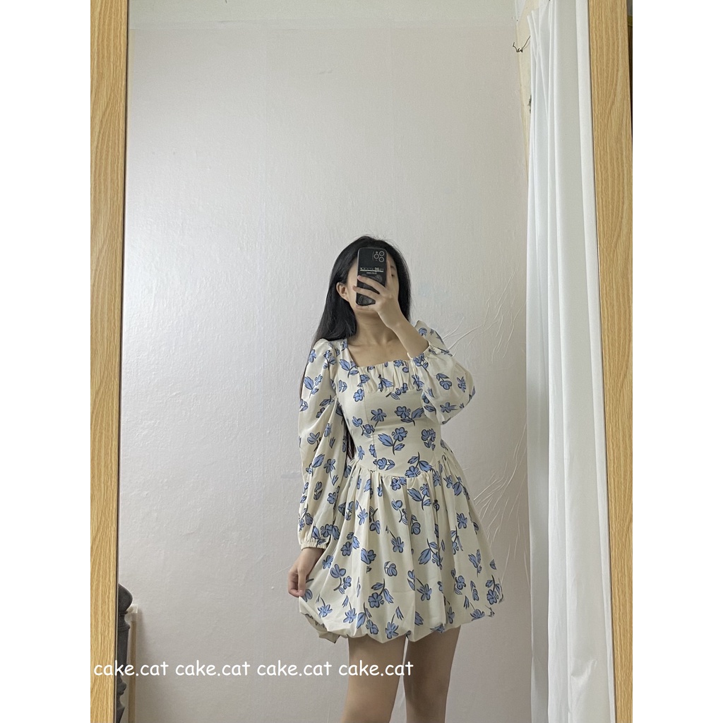 [VIDEO/ ẢNH THẬT] Đầm Váy Phồng Hoa Xanh Cổ Vuông Kiểu Cổ Điển | BigBuy360 - bigbuy360.vn