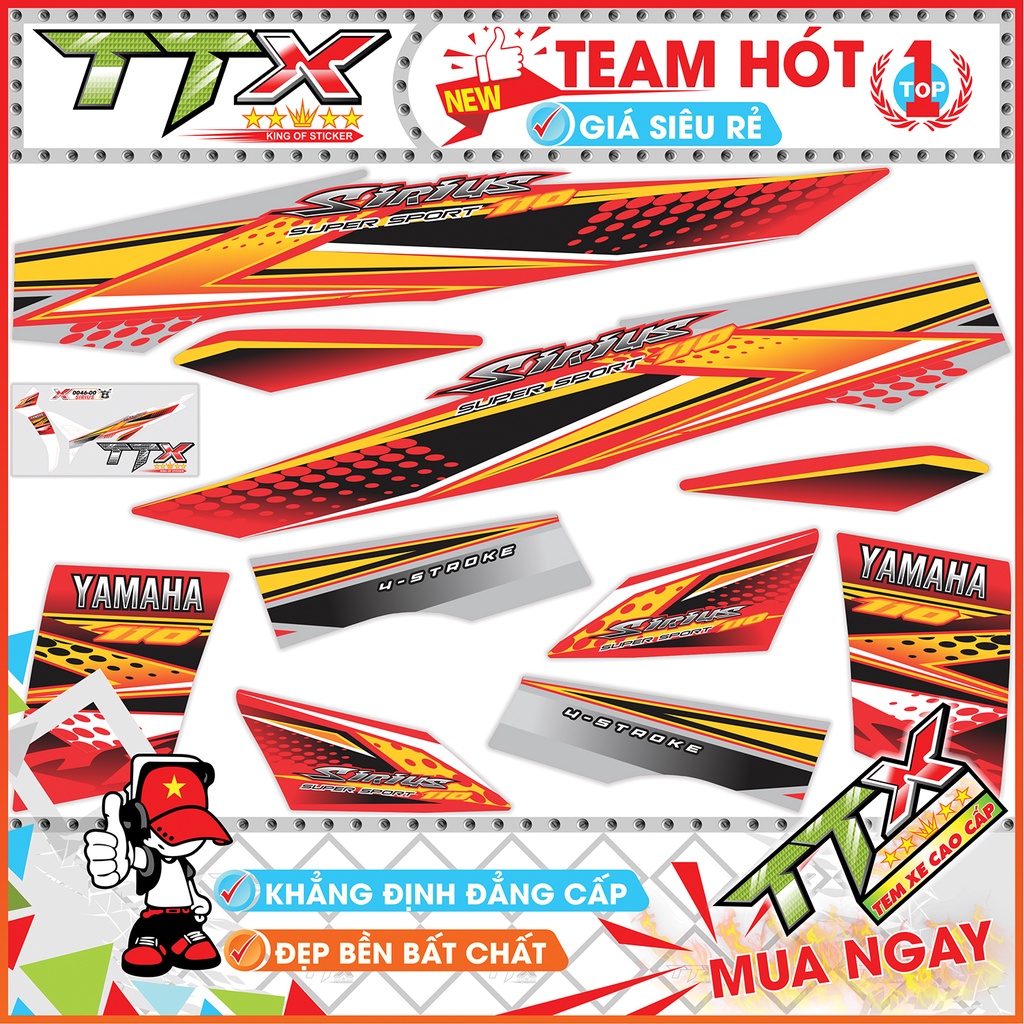 Tem chế dán xe màu đỏ bạc nền đen siêu đẹp , Shop TTX Tem sirius mã