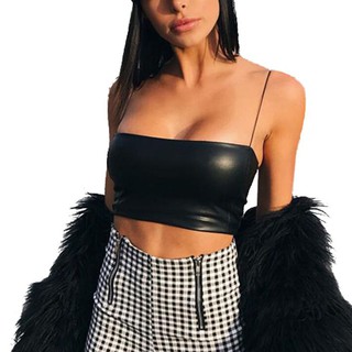 Áo crop top trễ vai chất liệu da