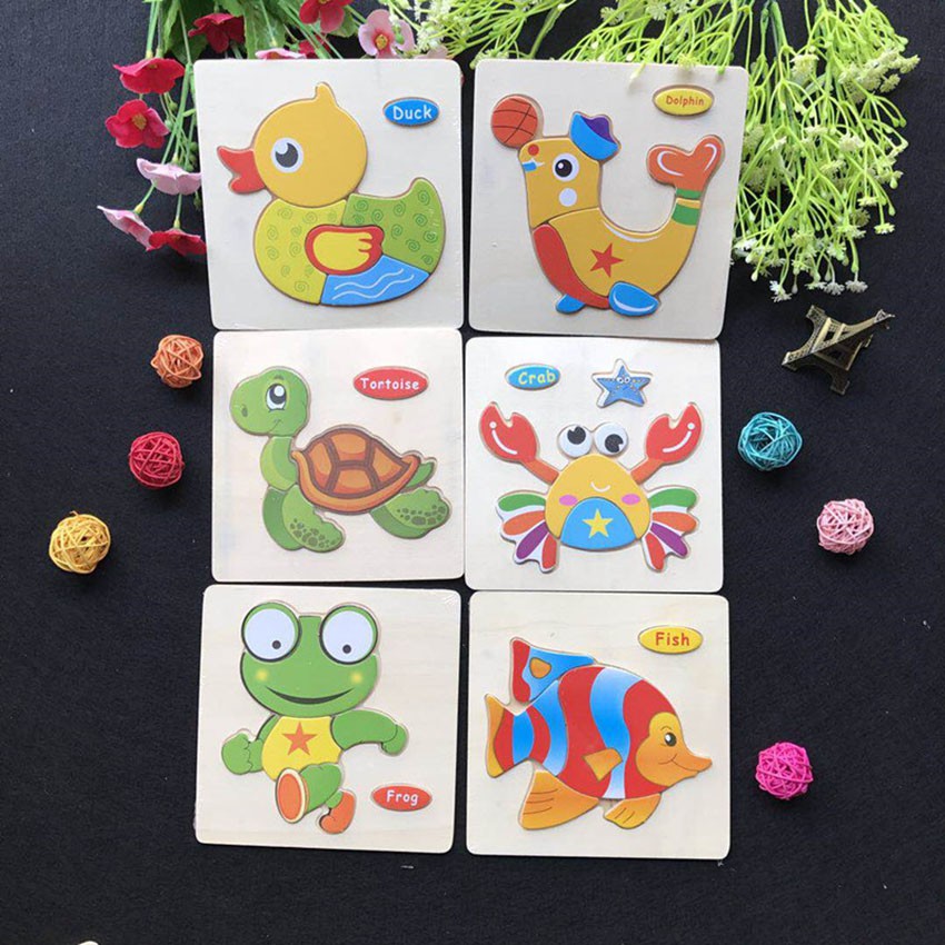 Tranh xếp hình 3D Động vật phương tiện giao thông - đồ chơi gỗ phát triển trí thông minh - Smart Baby Toys