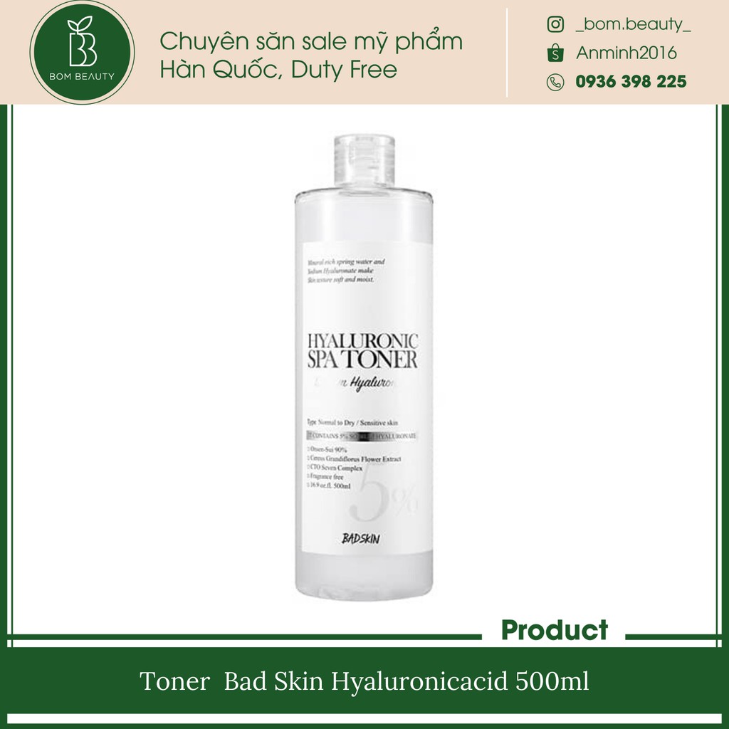 Nước hoa hồng Toner Badskin Hyaluronic Spa Toner &amp; Collegen Bomb Ampoule