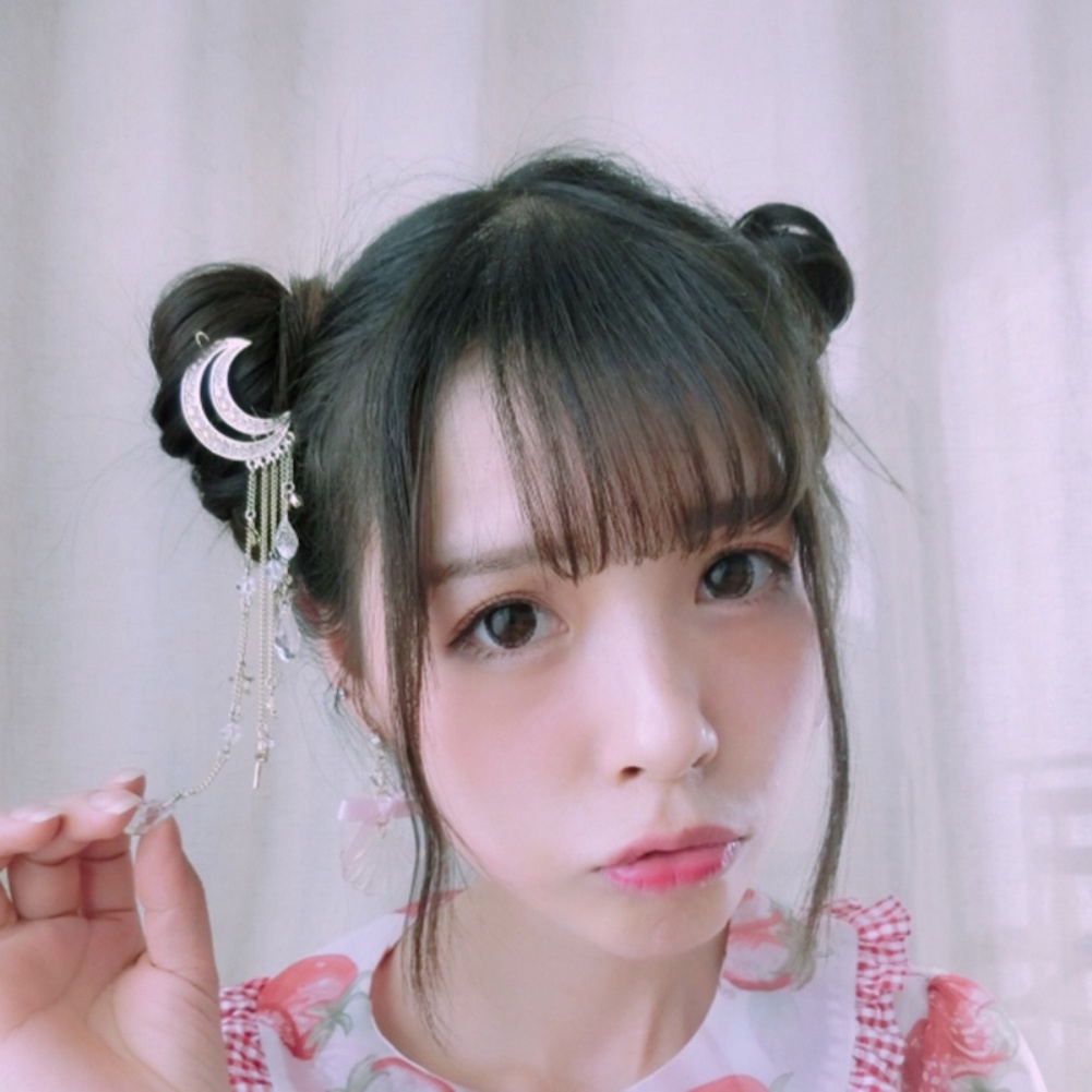 Kẹp tóc tua rua hình mặt trăng đính đá phong cách cổ điển thanh lịch dành cho nữ giới