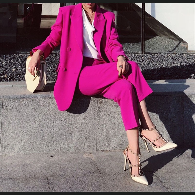 SET bộ vest nữ hồng neon | áo khoác vest blazer nữ  chiết eo, Quần Ống baggy ống ôm hồng cạp cao QUYNH DESIGN | BigBuy360 - bigbuy360.vn