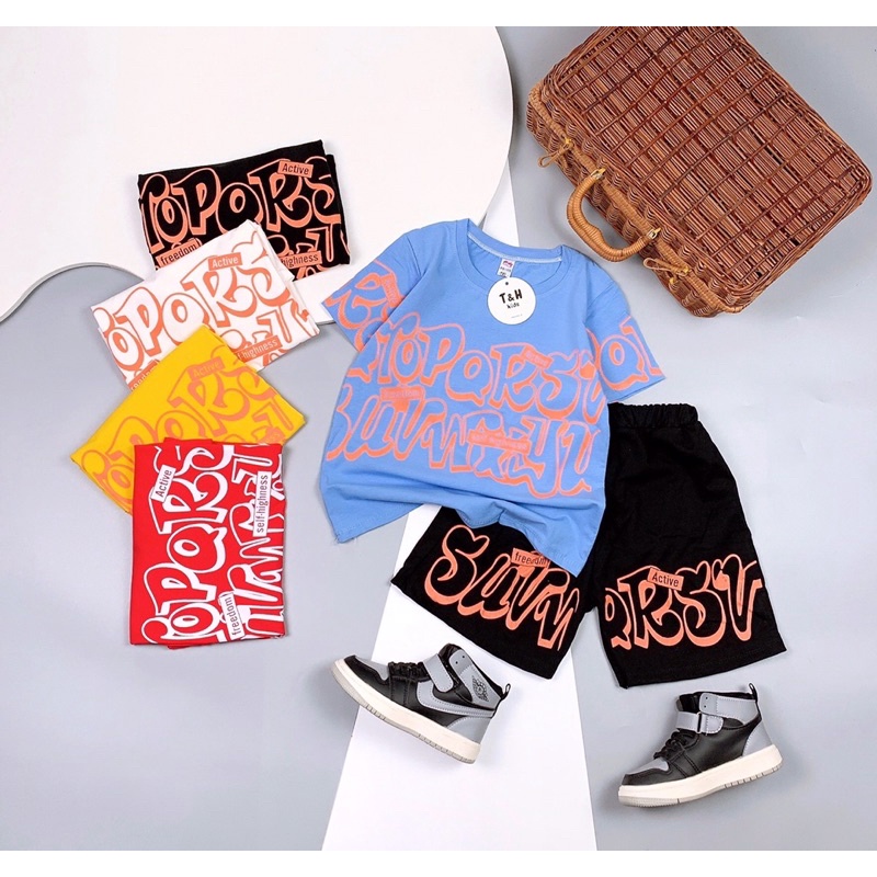 SIZE 18-28kg: Bộ cotton chữ IN HOA độc lạ cho bé trai - BCCIH