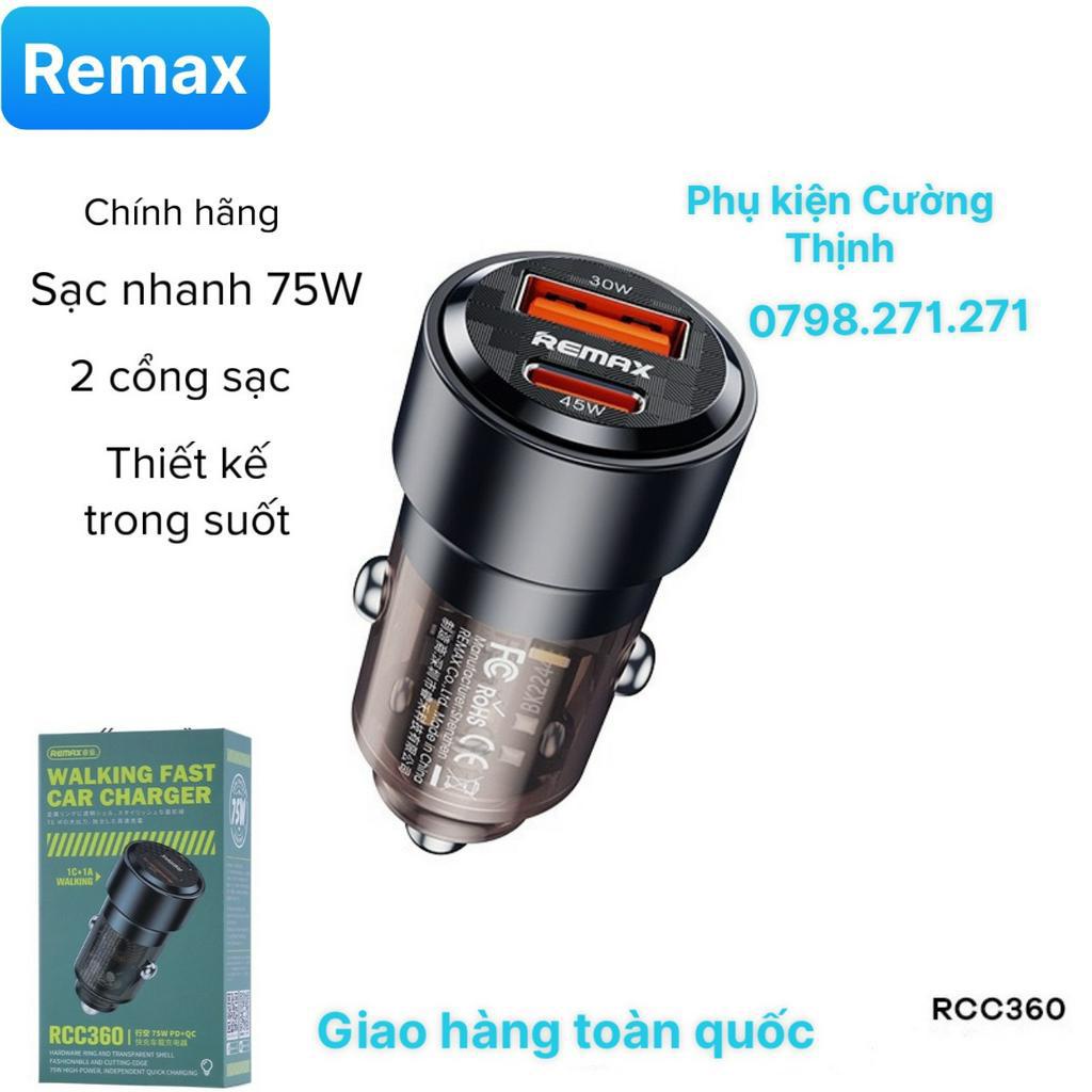 💕CHÍNH HÃNG💕 Bộ sạc ô tô Remax Car Charger 75W PD&QC  SẠC NHANH 20W 2 CỔNG 1 PD 1 USB TẨU XE HƠI