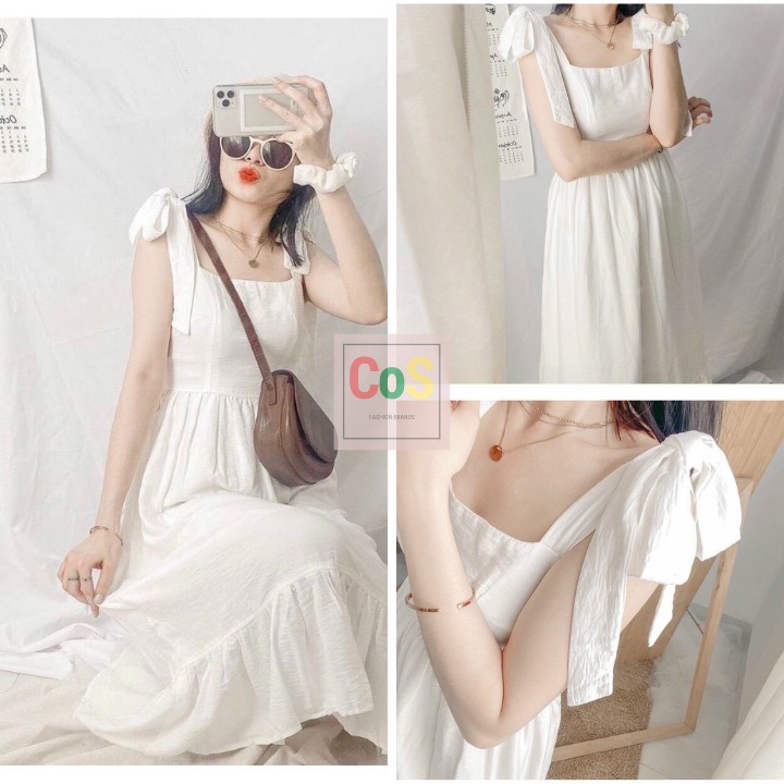 [Mã FAMAYWA2 giảm 10K đơn 50K] Váy Trắng Nữ Dây Nơ Đuôi Cá COS, 🦋FREESHIP🦋 Đầm Nữ Chất Đuôi Eo Chun Dáng Dài | BigBuy360 - bigbuy360.vn