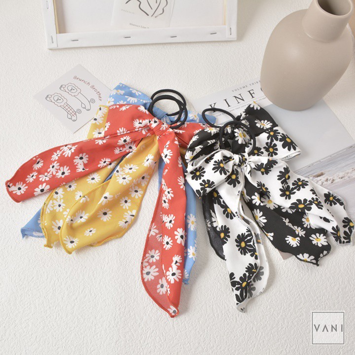 Cột Tóc Thun Đính Nơ Lớn Polyester Hoa Cúc - Vani Store [PKT00136]
