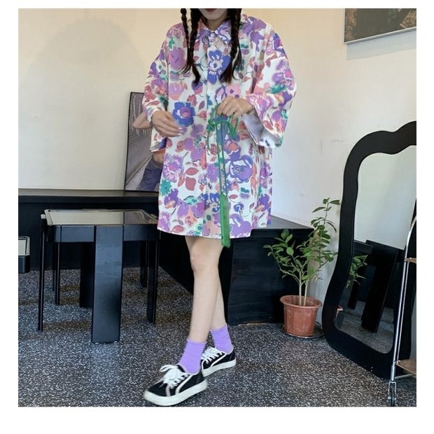 【ZHELIHANGFEI】Áo Sơ Mi Tay Ngắn Form Rộng Họa Tiết In Theo Phong Cách Retro Hợp Thời Trang