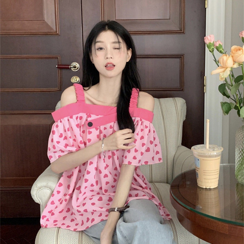 Áo Kiểu Hàn Quốc Hở Vai Mùa Hè 2022 Thiết Kế Nhiều Phần Hình Trái Tim Phong Cách Hàn Quốc Cho Nữ