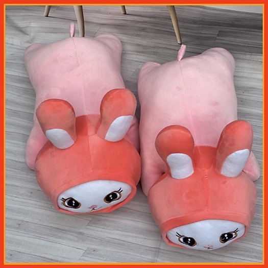 Gấu Bông Hình Con Thỏ Hồng Dáng Nằm Size 40cm Chất Liệu Vải Bông Cao Cấp Xuất Dư Siêu Thị