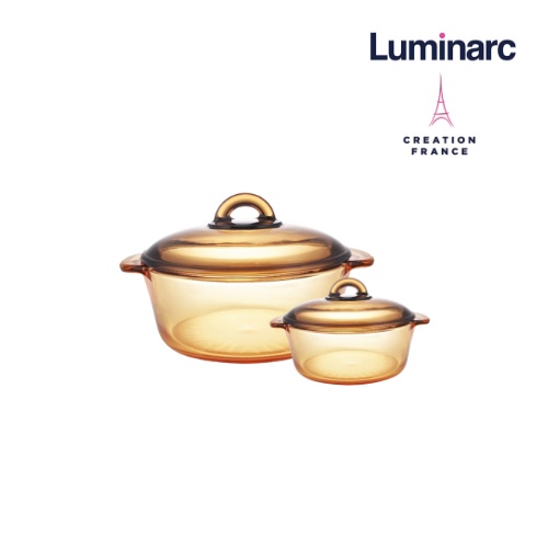 Bộ 2 Nồi Thủy Tinh Luminarc Vitro Amberline Granite 1,5L/2L (Bảo Hành 10 Năm) -LUGR152