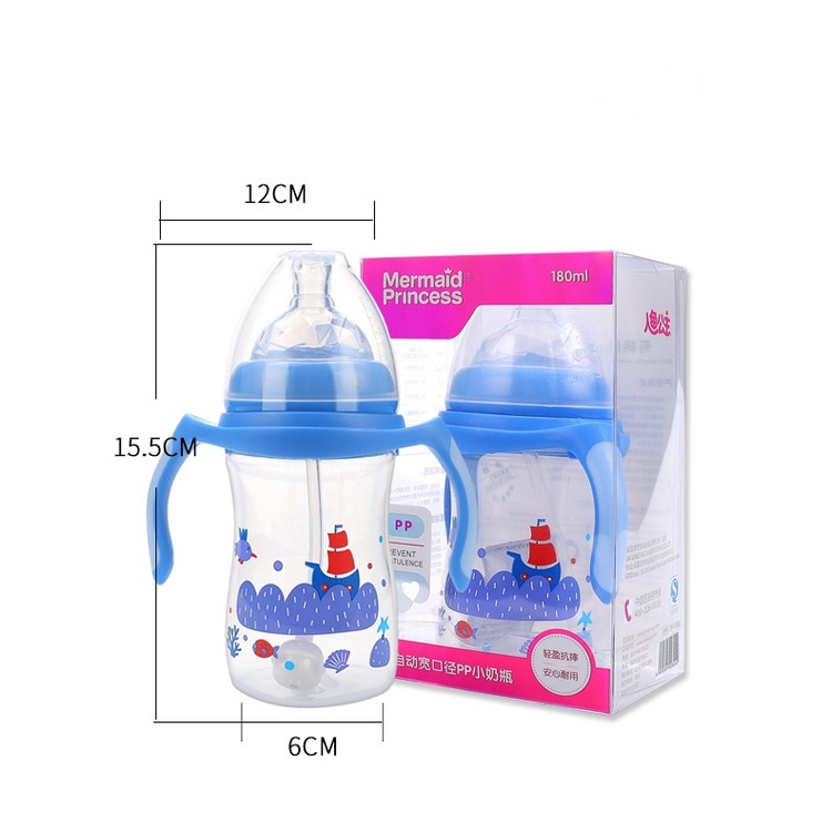 Bình Sữa Thủy Tinh Dung Tích 180ml Có Ống Hút Chống Đầy Hơi Tiện Dụng Cho Bé Sơ Sinh