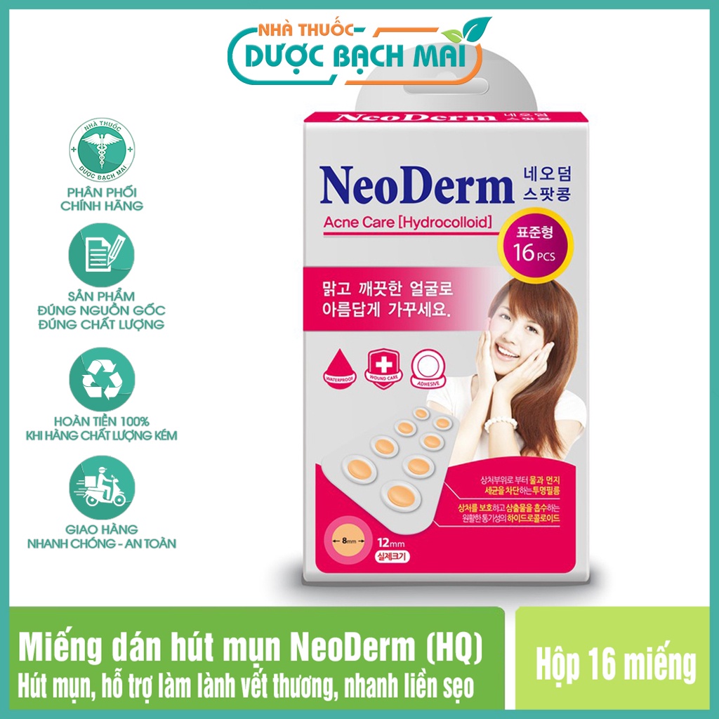 Miếng dán che mụn, mủ và hỗ trợ làm lành vết thương Neoderm L – Hàn Quốc, Hộp 16 miếng 12mm