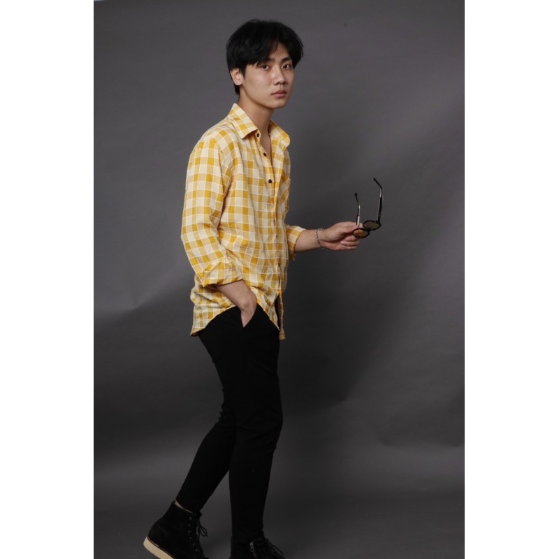 Sơ mi caro nam không nhăn vải mát, thiết kế