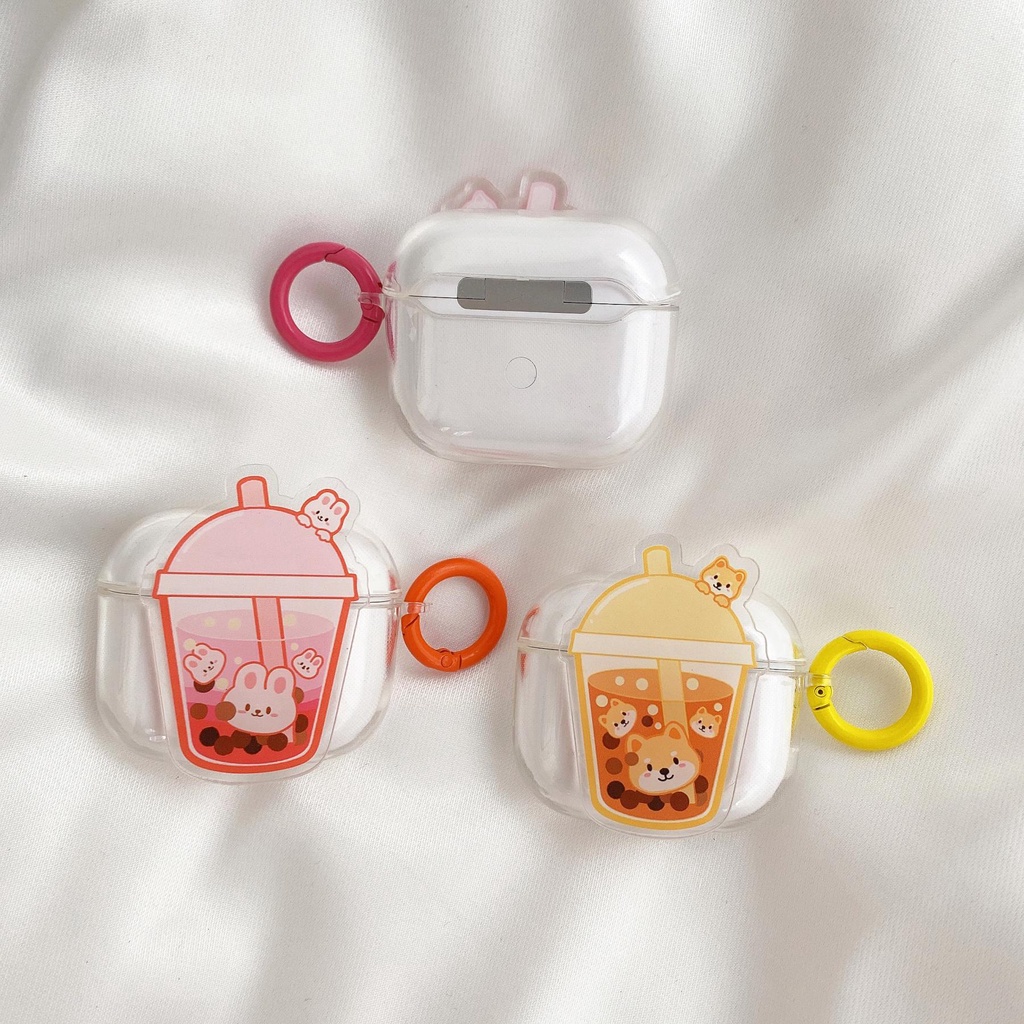 Vỏ Bảo Vệ Hộp Sạc Tai Nghe AirPods 1 2 pro 3 2021 gen3 Bằng Silicon Tpu Mềm Hình Ly Trà Sữa 4 Màu Dễ Thương