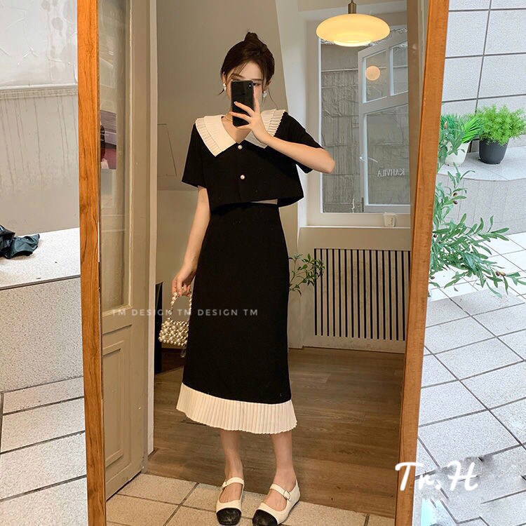 (có Bigsize) Set chân váy đuôi cá và áo sơ mi bèo nhún tiểu thư sang chảnh TNGER