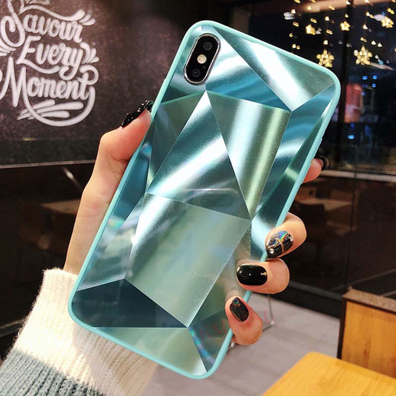 iPhone 7 8 6 6s Plus X XS XsMax XR 11 11ProMax SE 2020 SE2 Luxury 3D Thin Diamond Texture Mirror Glossy Glitter Case Cover