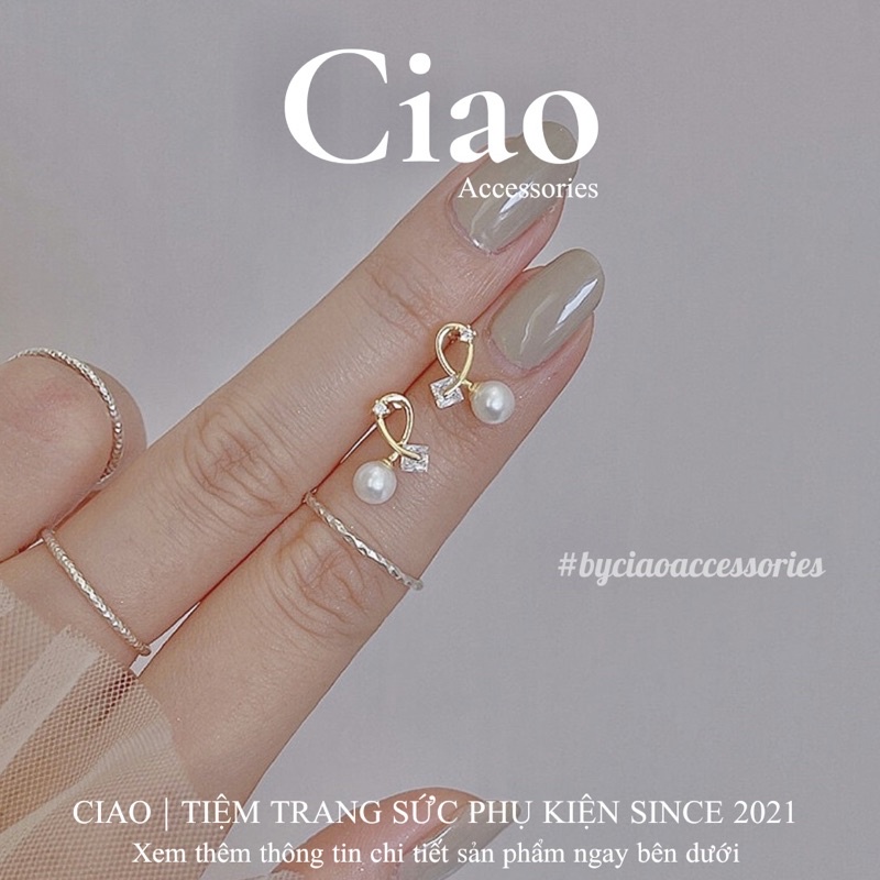 [HOẢ TỐC 1H] Khuyên tai/ Bông tai mạ bạc S925 thiết kế đính đá và hạt trai Veni Tiny Ciao