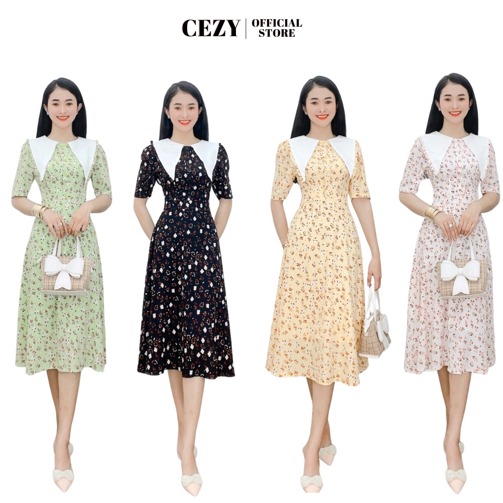 Đầm hoa dáng xòe tay phồng cổ tiểu thư có size bigsize D10
