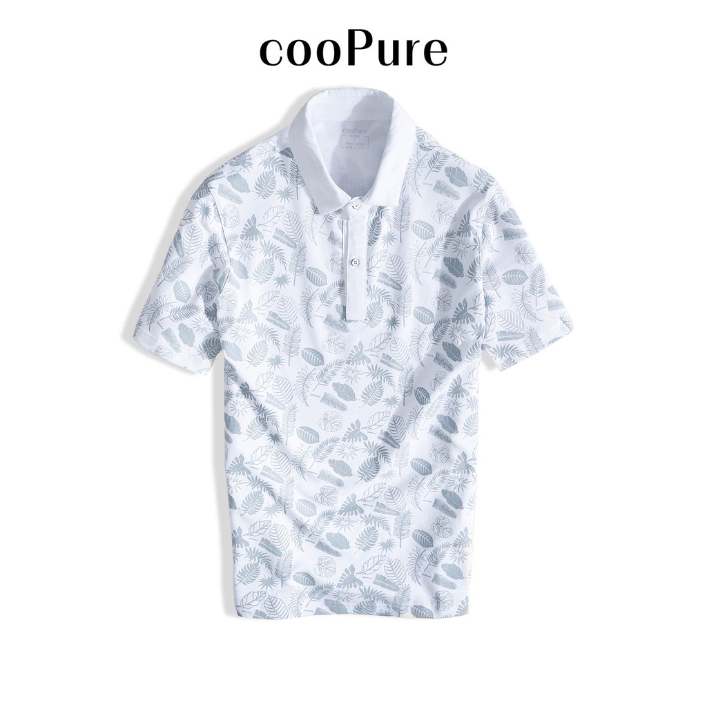 Áo polo nam Tropical Leaves cooPure xanh đậm 100% cotton, thiết kế mới mẻ NO.2713 (4 màu)