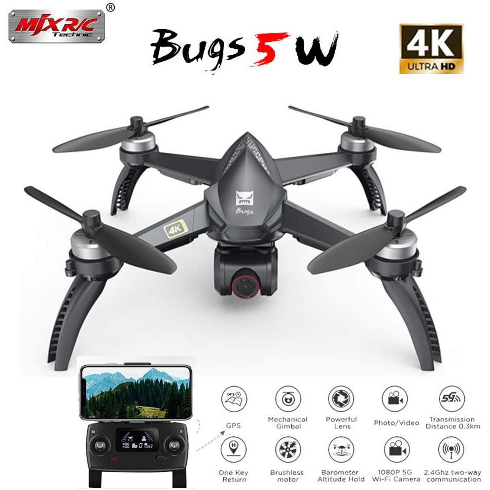 (giá khai trương) [BẢN 4K] Flycam MJX Bugs 5W 4K PRO 2020 2 GPS Tự Động Quay Về Camera FPV WIFI 4K 5G, Tự Bay Theo Chủ