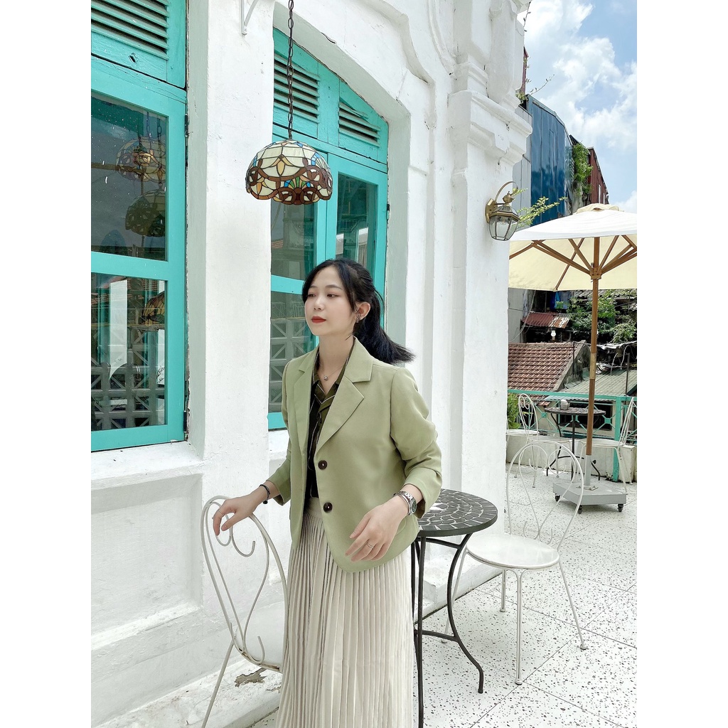 Áo Blazer dáng lửng dài tay màu Xanh bơ XB002